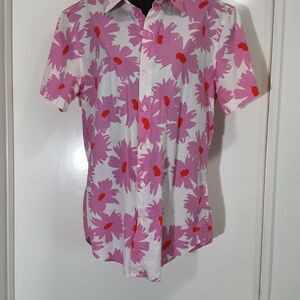 Bonobos Pink and Red Casual Button Down Shirt with Floral Design
